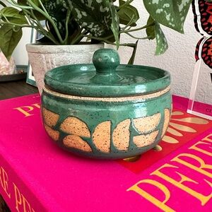 Handmade Ceramic Celestial Stash Jar with Lid in Speckled Jungle Green
